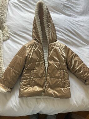 Girls Metallic Gold Puffer Jacket with Hood